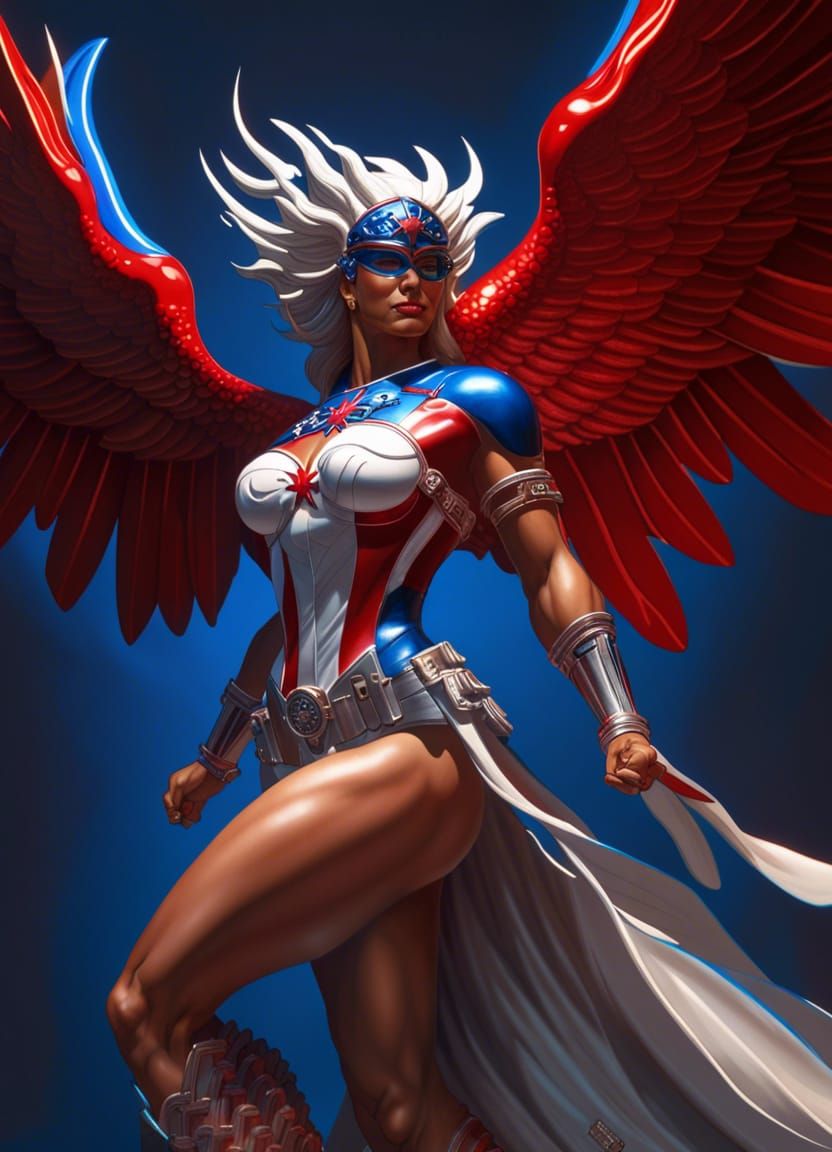 Muscular Lady Freedom in Vibrant Red White and Blue Concept....