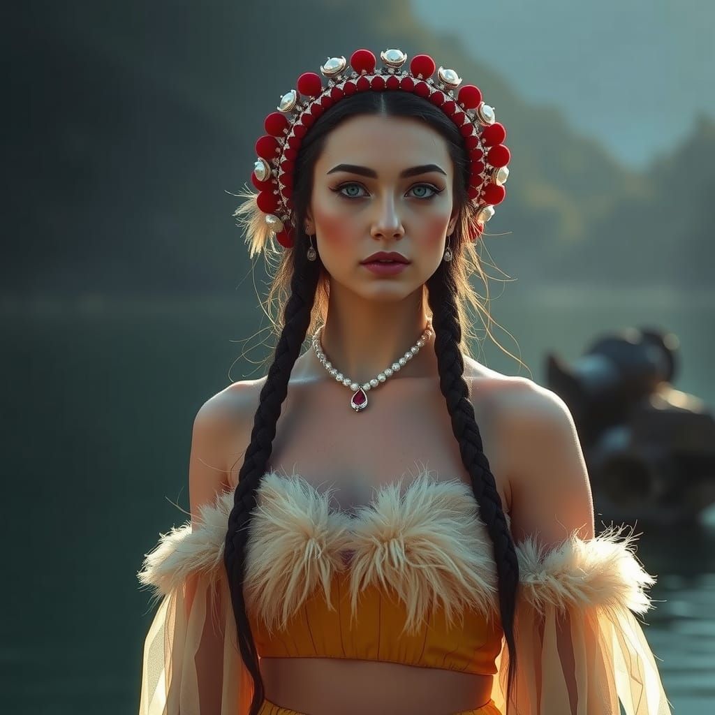 Tsarina Evdokiya by Reflecting Lake in Volumetric Light