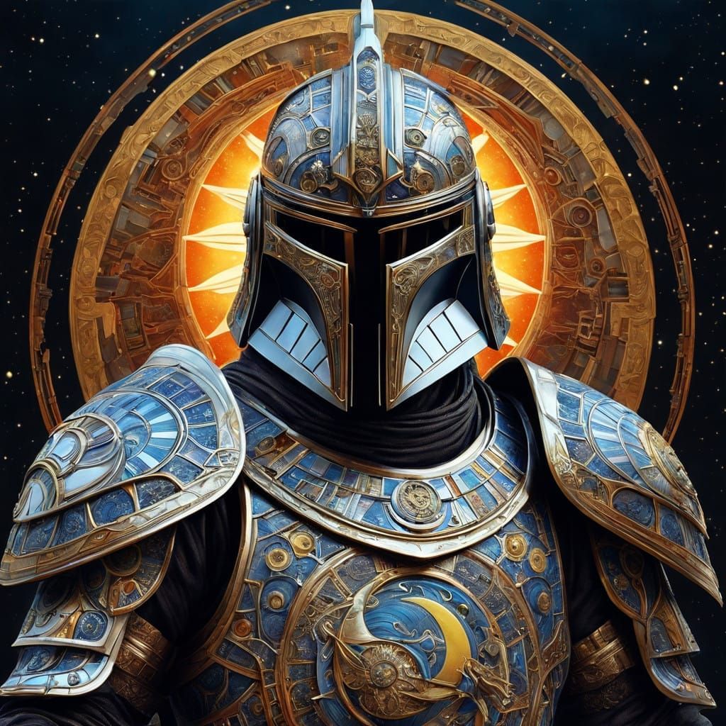 Cyberpunk Knight with Celestial Face