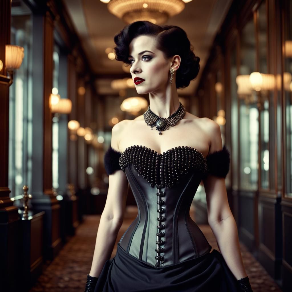 Gothic New York Hotel Lobby in Vintage Color Photo Style