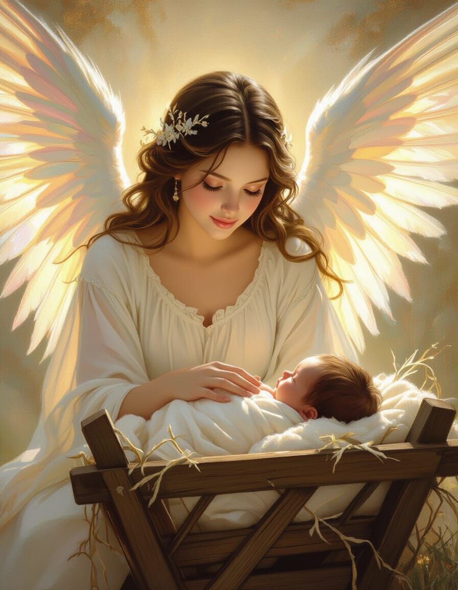 Angel Protects Newborn Baby in Cradle