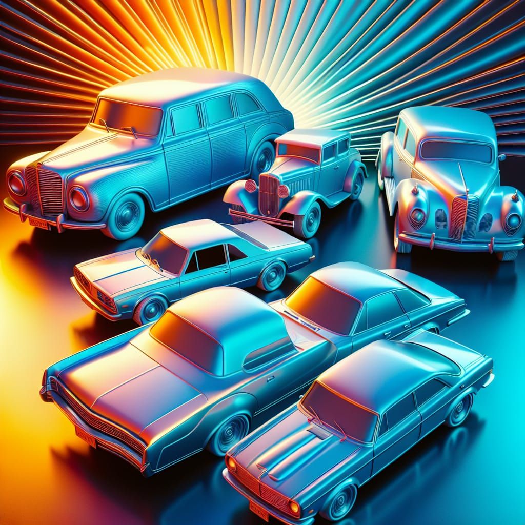 Vintage Cars in Plastic, 70s Ford, Benz, and Volkswagen Mast...