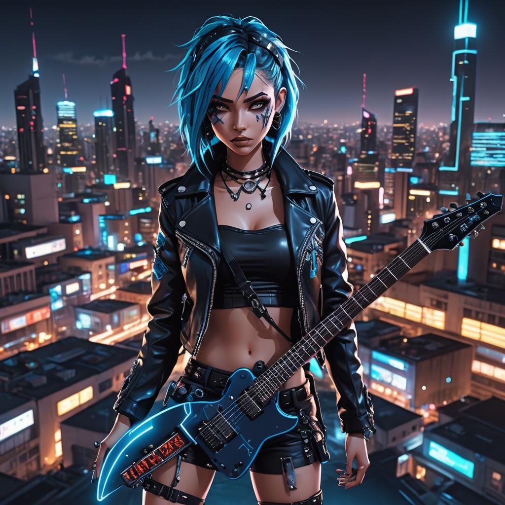 Heavy Metal Anime Goddess in Neon Bikini and Lederjacke