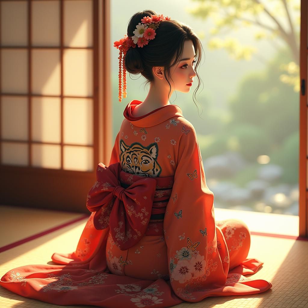 Serene Geisha in Vibrant Japanese Landscape
