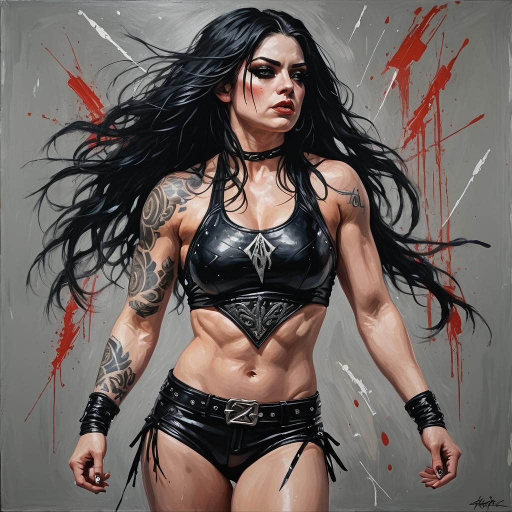 Beautiful risqué flirtatious Female wrestler Paige saraya . Realistic and badass. intricately detailed dynamic lighting...