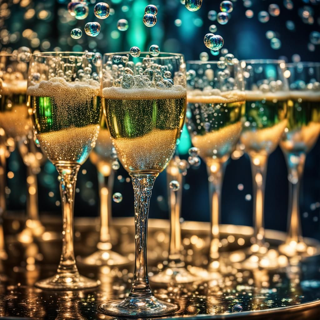 Sparkling Champagne Fountain in Hyperrealistic Detail