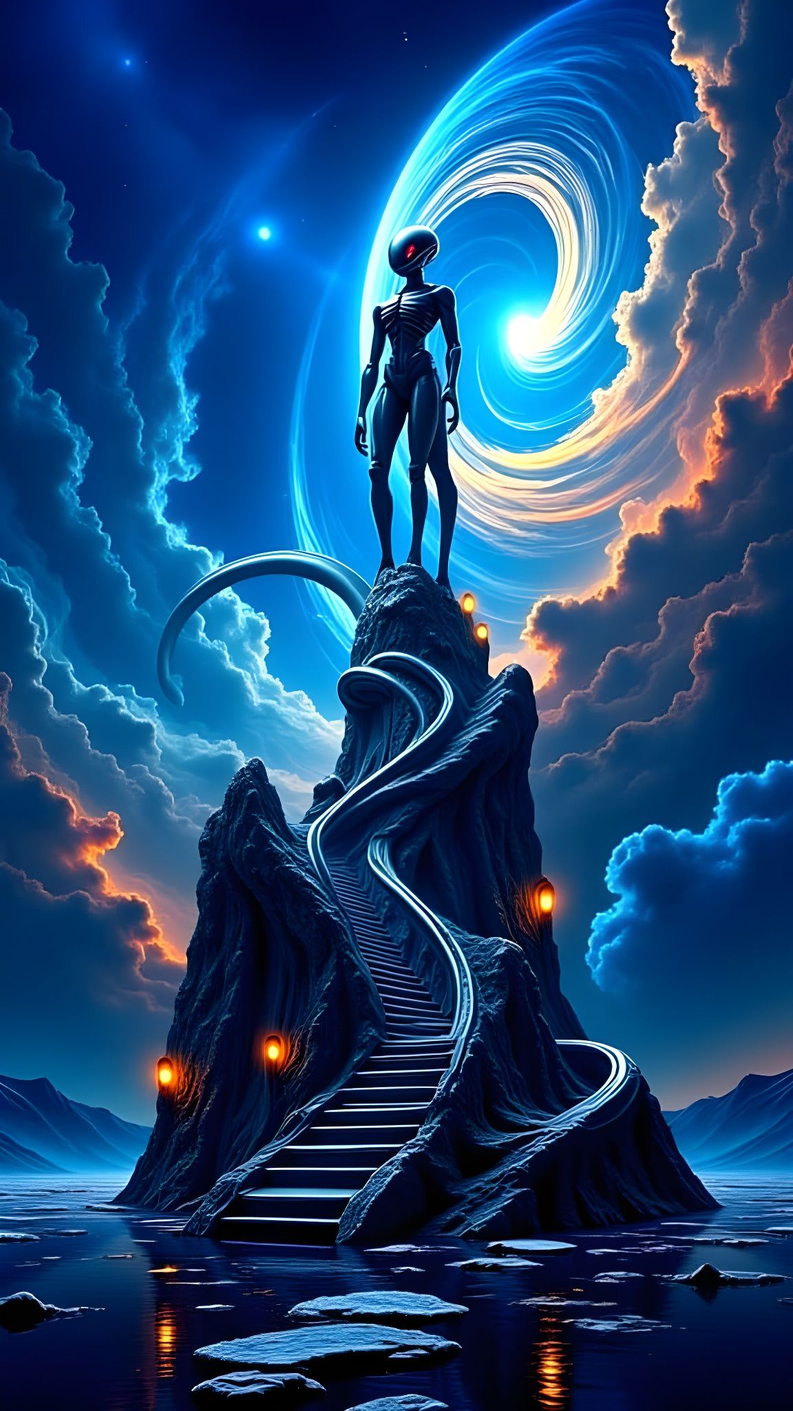 Alien Cosmic Landscape with Swirling Planet