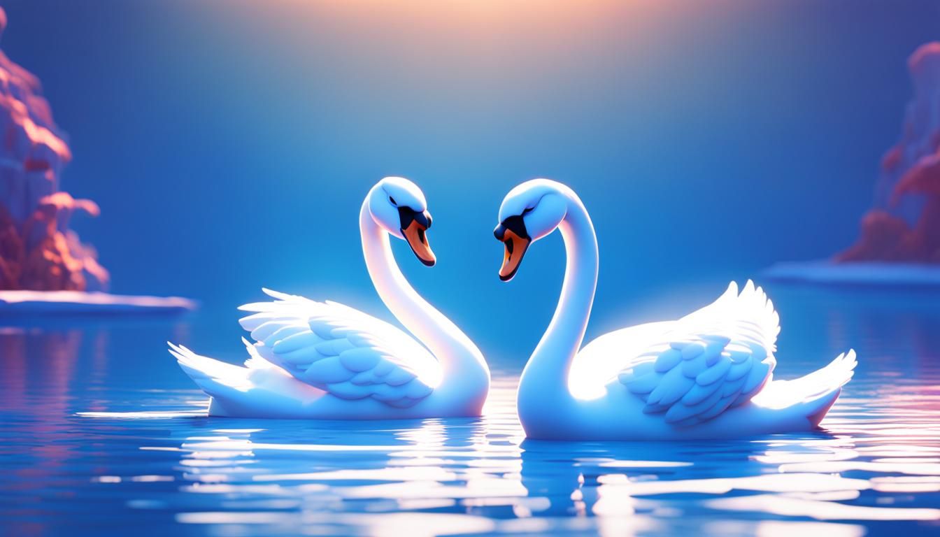 Elegant Swans Set Against Vibrant Gradient Background