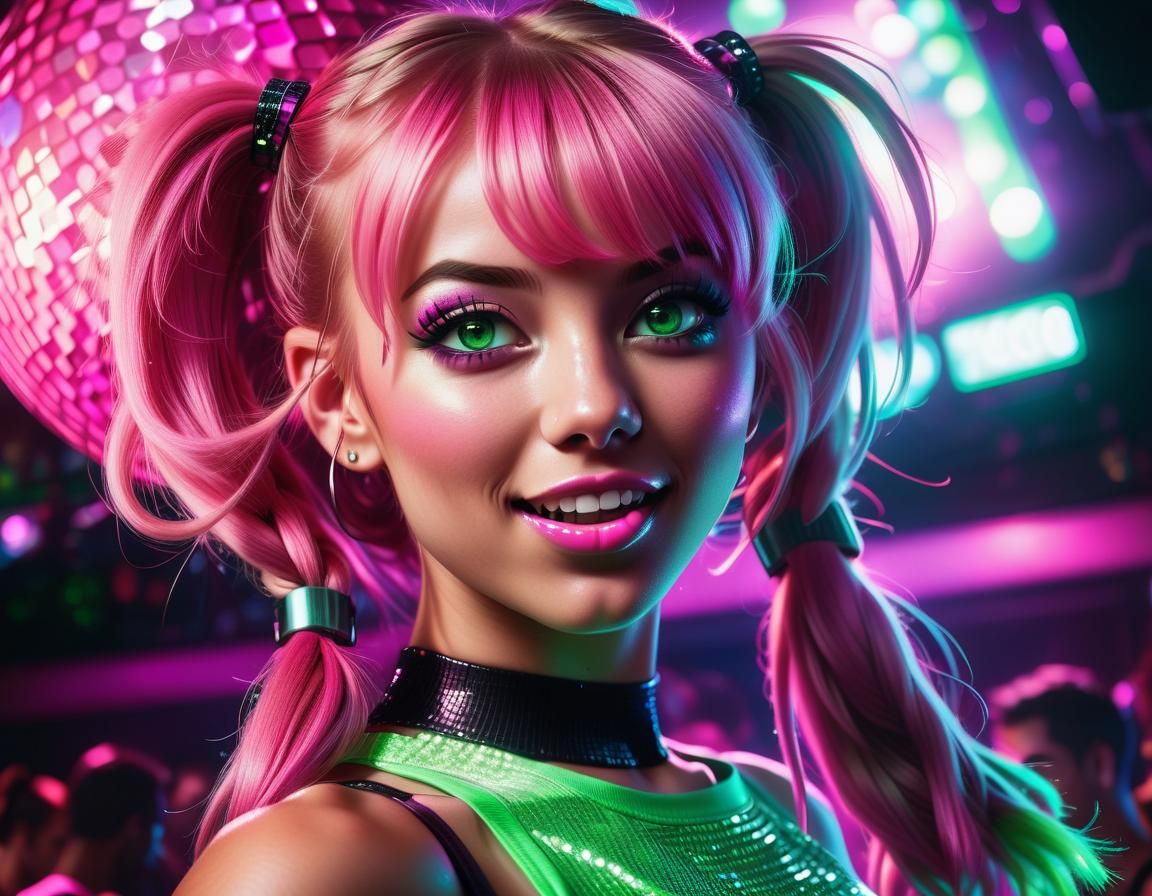 Energetic Disco Dancer in Neon Nightclub