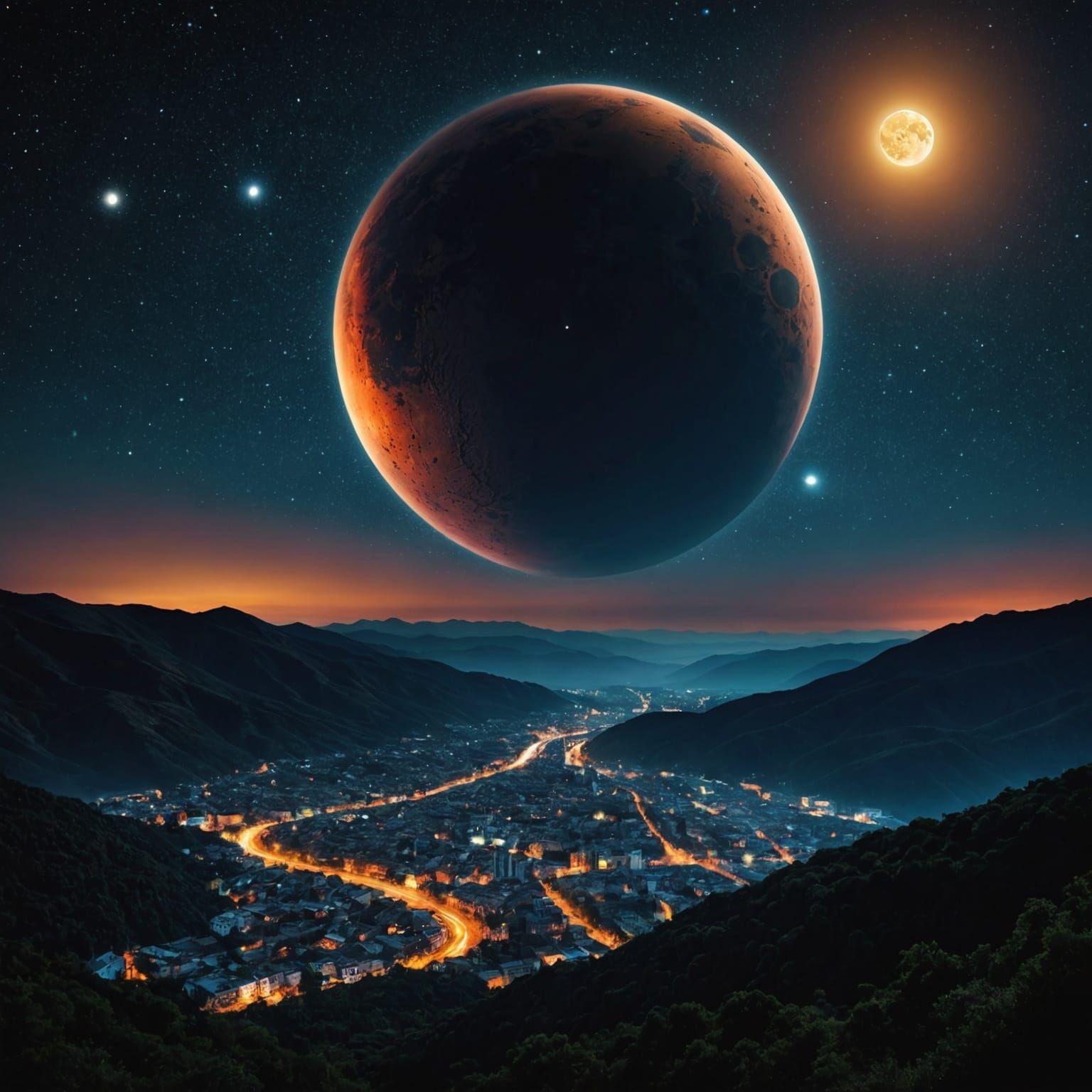 Cosmic Night Sky Illuminated by Vibrant Spotlights