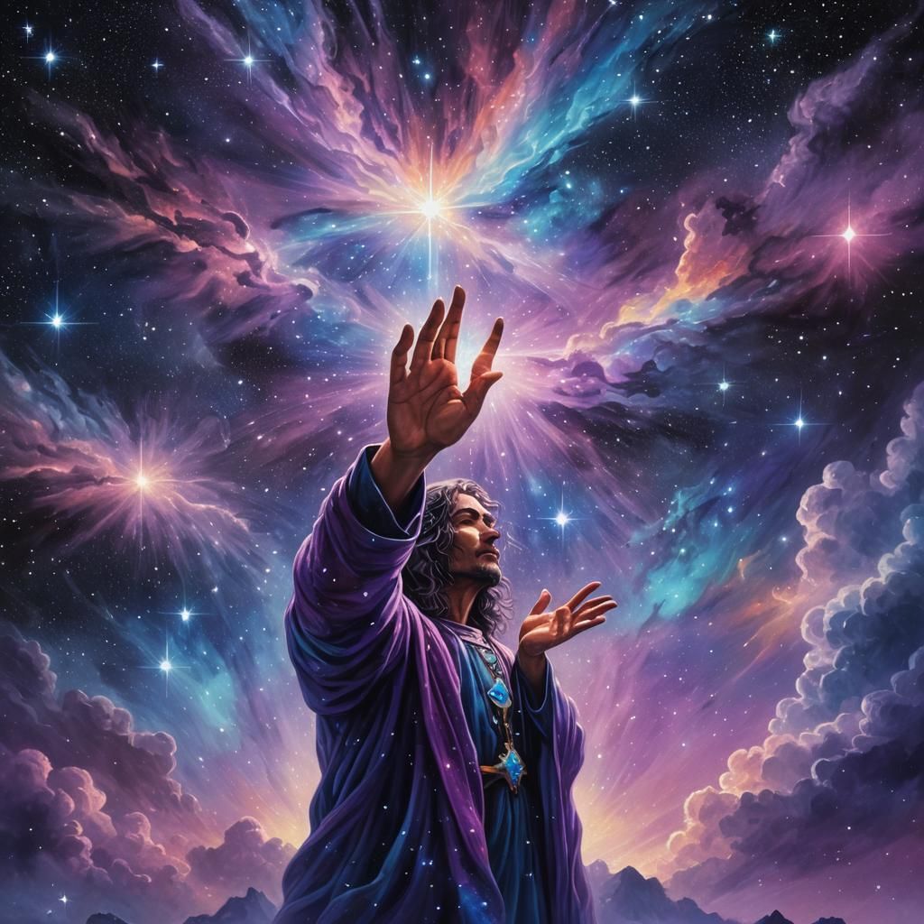 Majestic Astral Figure Basks in Cosmic Radiance