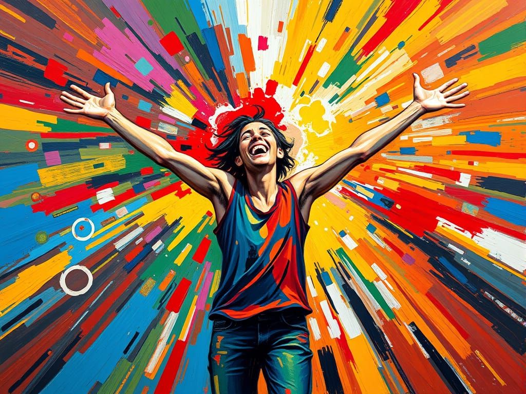 Ecstatic Expressionist Celebrates Joyful Victory
