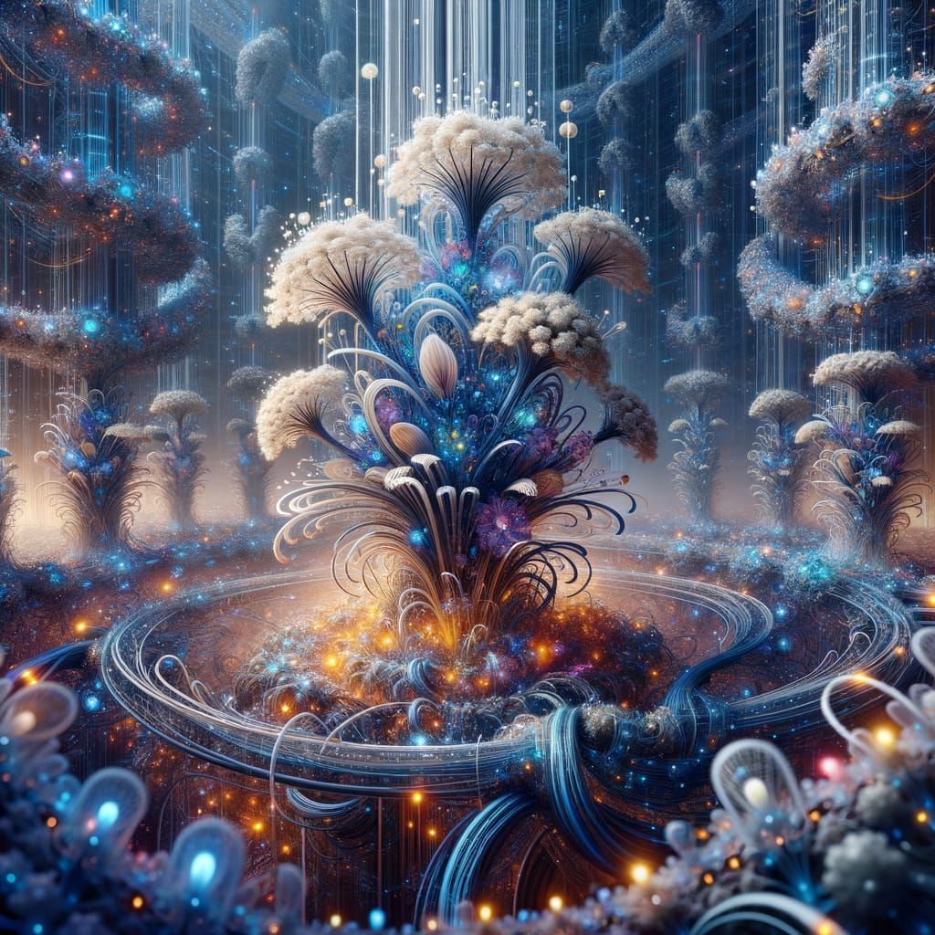 Futuristic Underwater Garden in Cyberpunk Art Nouveau Style