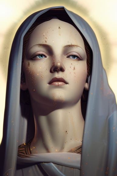 Angelic Virgin Mary in Paradise: Dark Fantasy Art