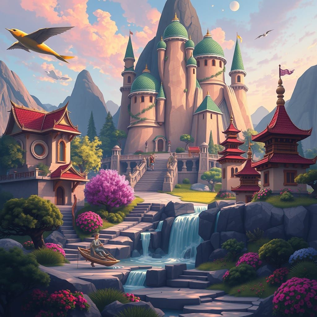 Wonderful Chibi Fantasy Landscape in Vibrant, Dreamlike Styl...