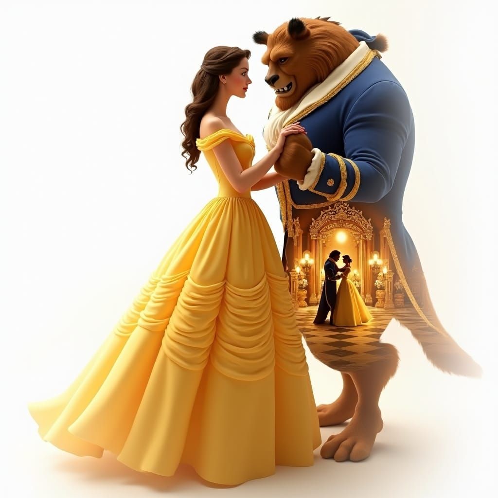 A Disney Belle Waltzes Elegantly with the Beast in a Whimsic...