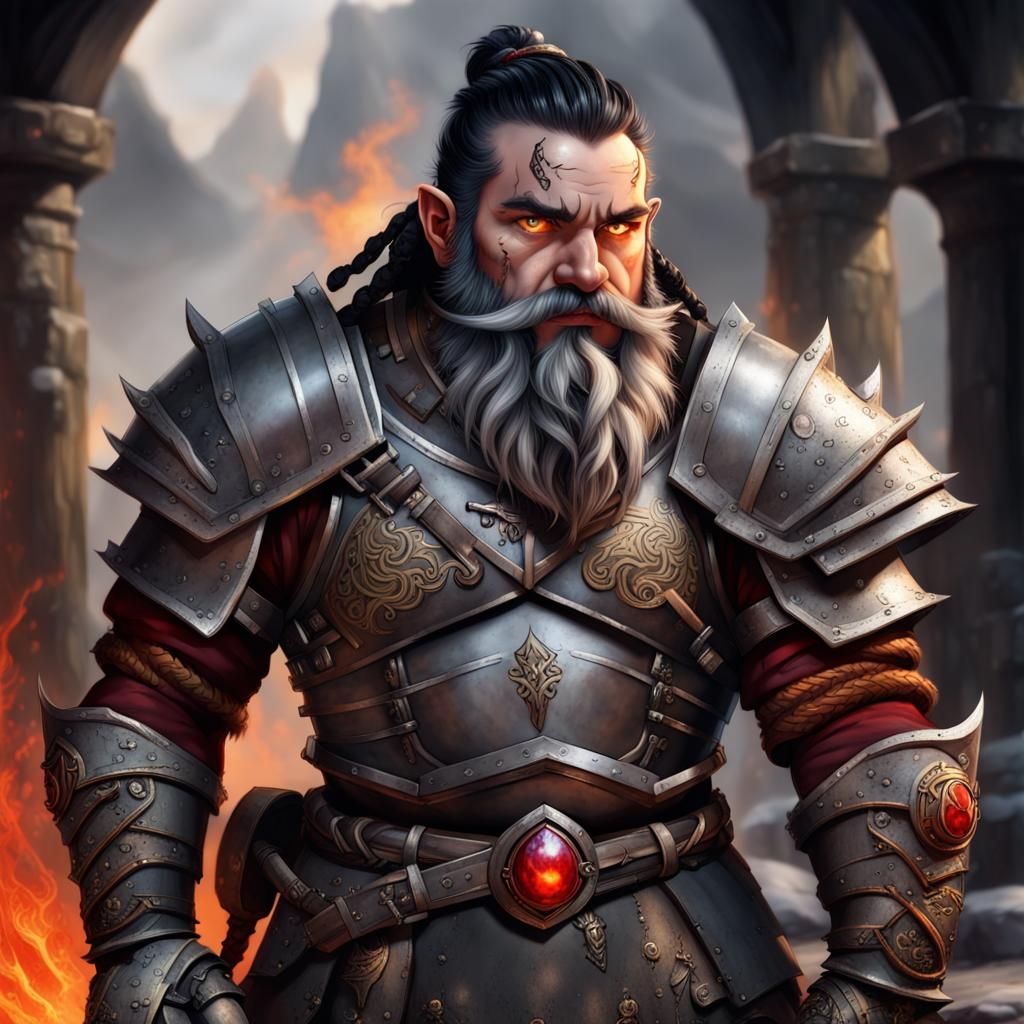 Fantasy Dwarf Warrior in Fiery Armor