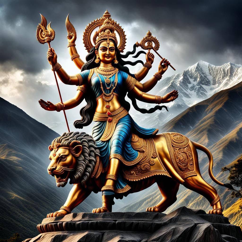 Ethereal Goddess Durga Amidst Majestic Mountains
