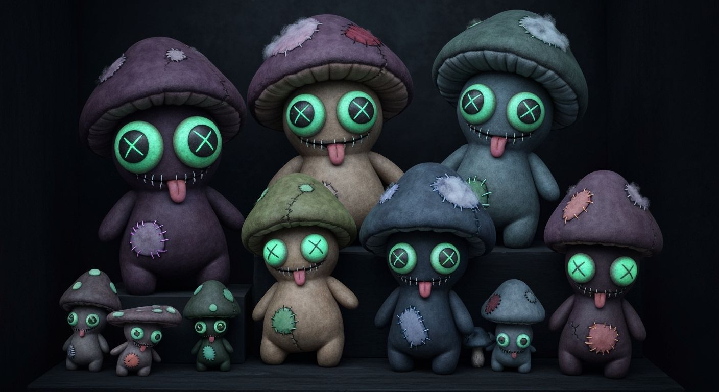 Unsettlingly Cute Plush Mushrooms: Gothic Toy Shop Collectio...