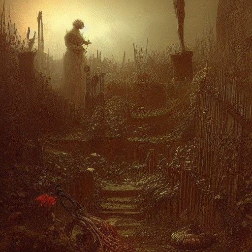 Dark Surreal Garden in Cyberpunk Style