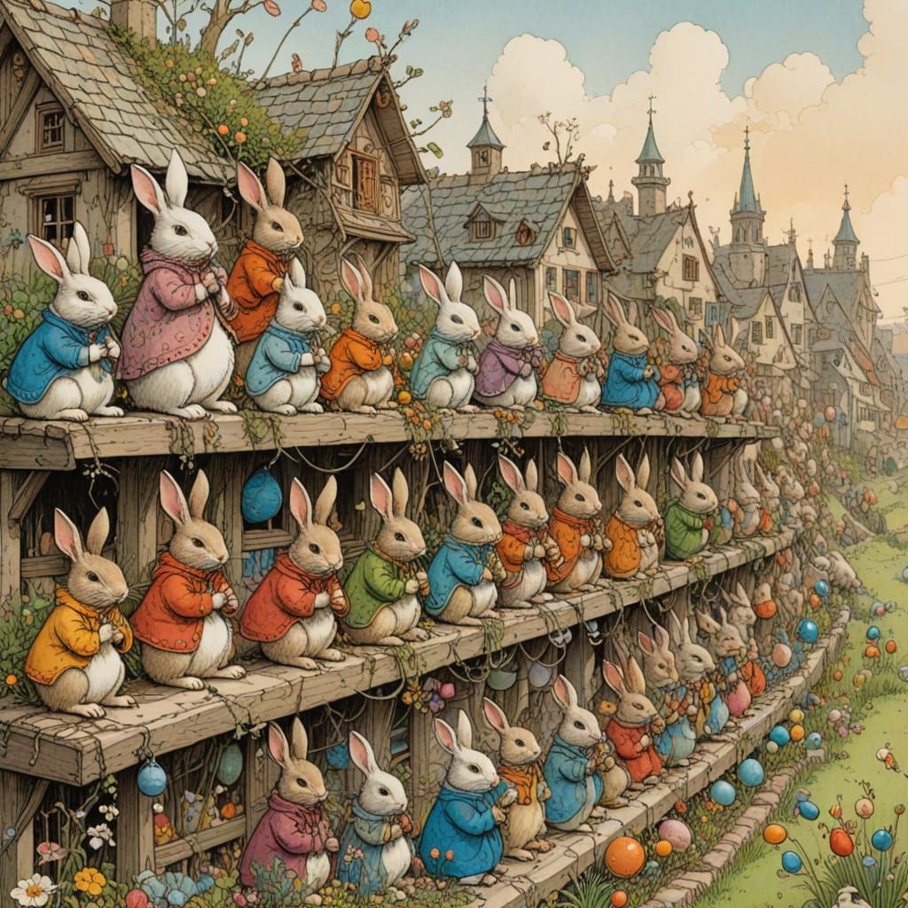 Easter Bunnies in Whimsical Morning Light