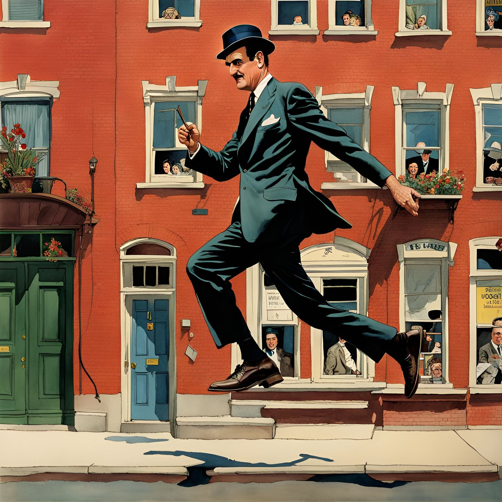 John Cleese Walking Masterpiece in Whimsical Watercolor