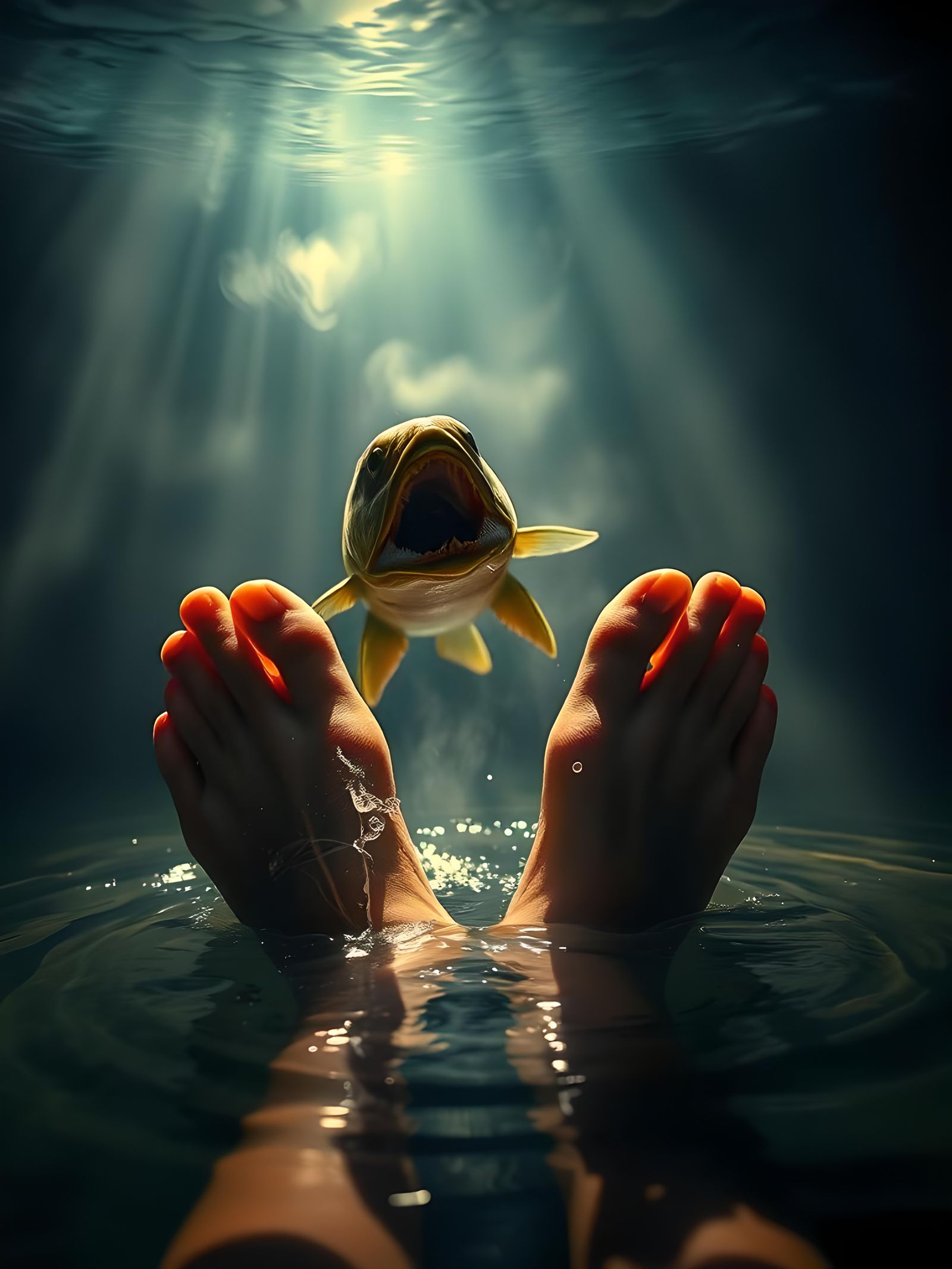 Lady's Feet Bask in Piranha-Infested Waters
