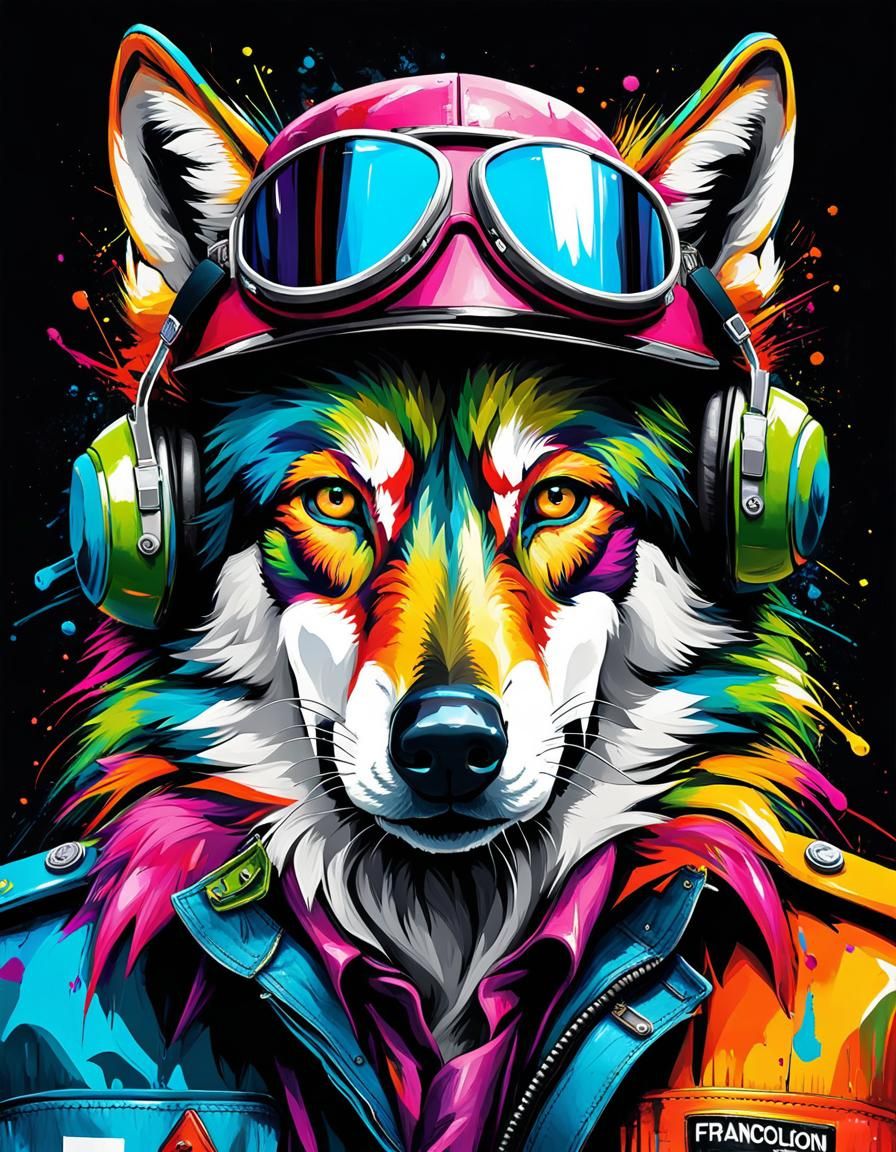 Vibrant Wolf Pilot Portrayal in Expressive Neo-Impressionist...