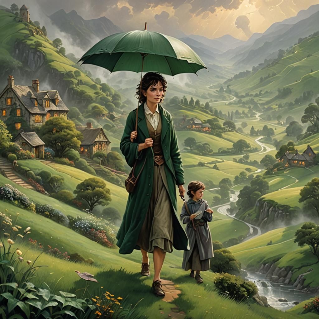 Ethereal Fantasy Hobbit in Whimsical Landscape