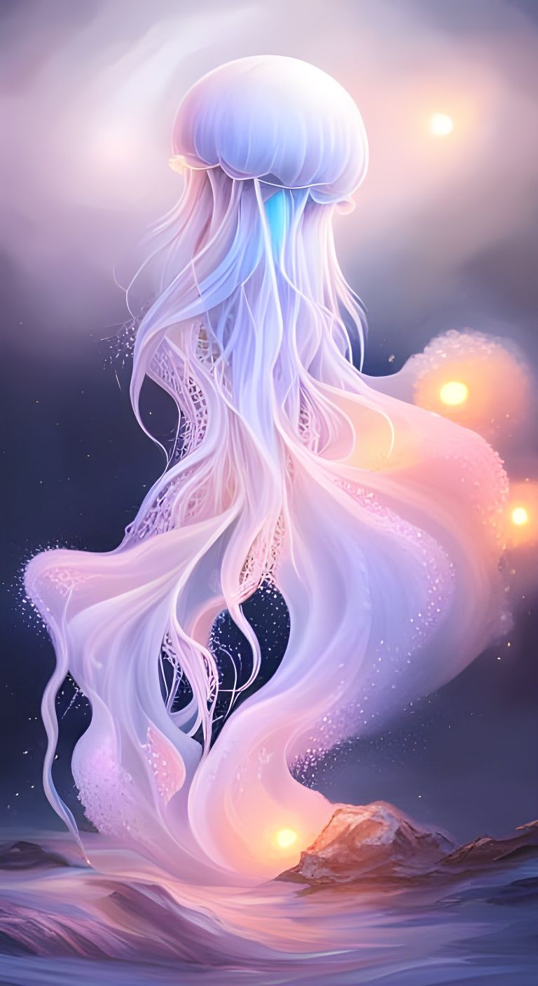Elegant Ghost Jellyfish in Hyper-Realistic 3D Digital Art