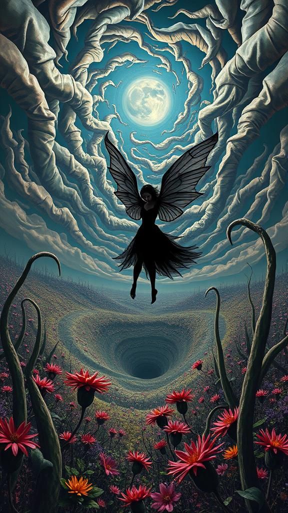 Vast Surreal Landscape with Elastic Flora and Metallic Rorsc...