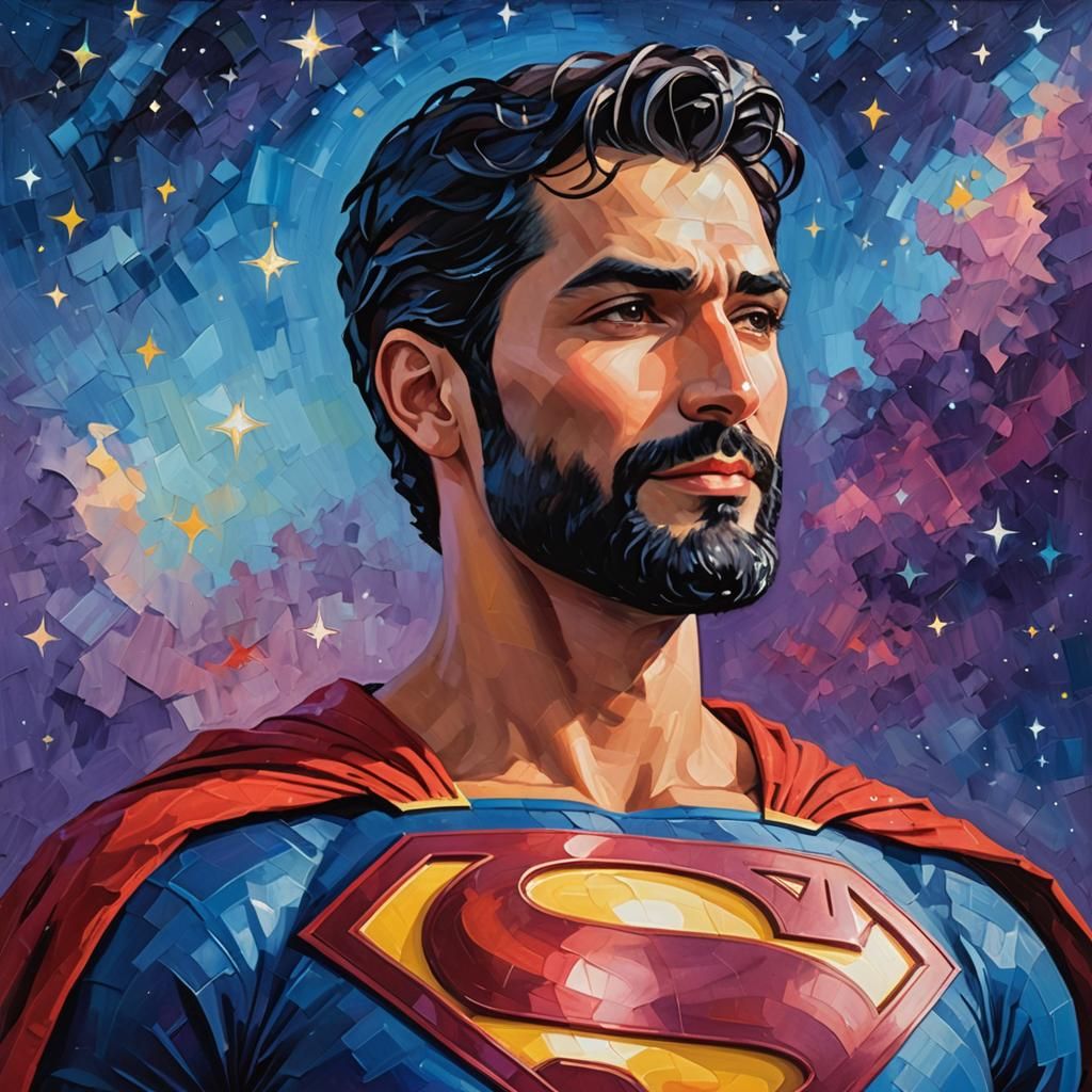 Vibrant Neo-Impressionist Superman Portrait in Whimsical Can...