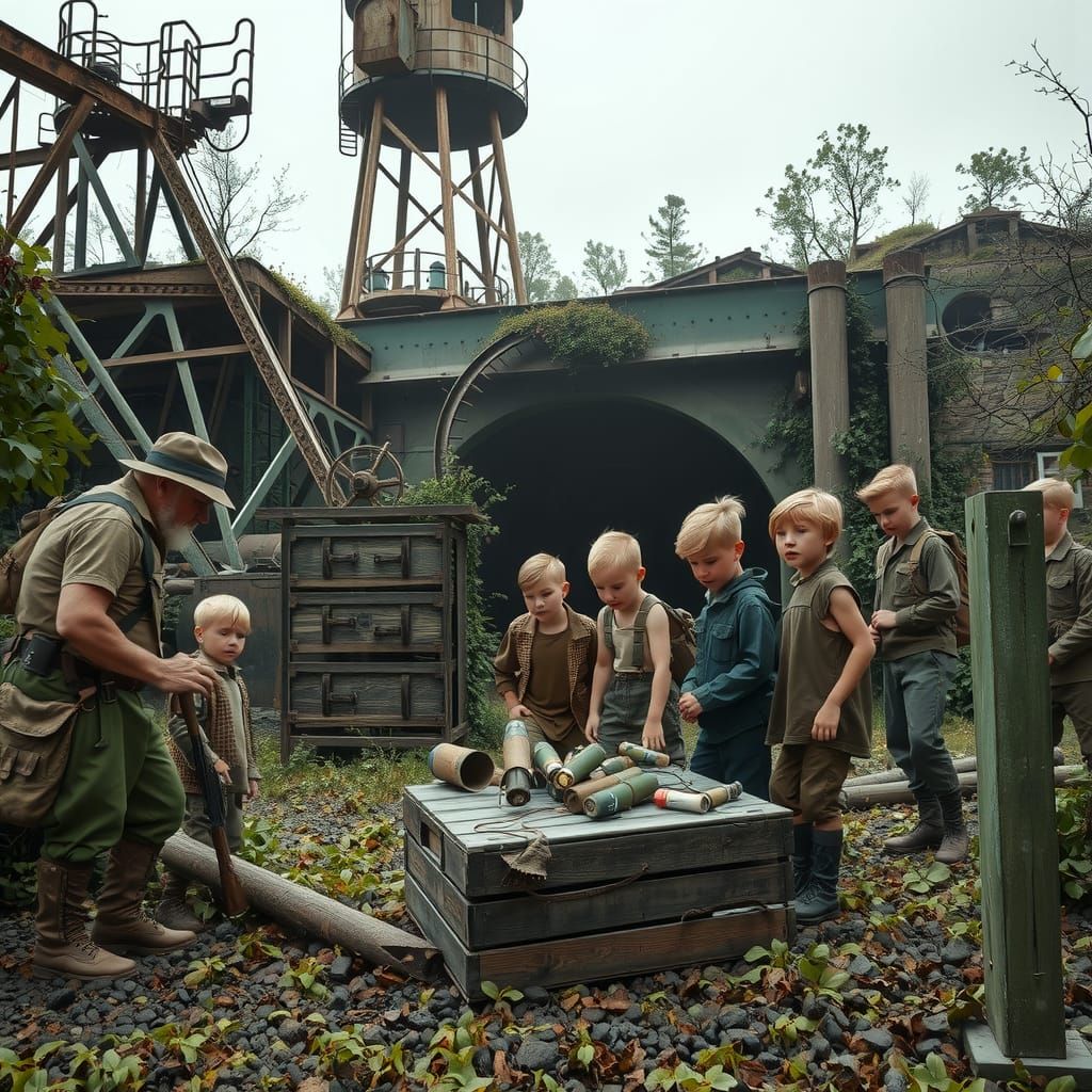 Surreal Black and White Coal Mine Landscape in Abandoned Com...