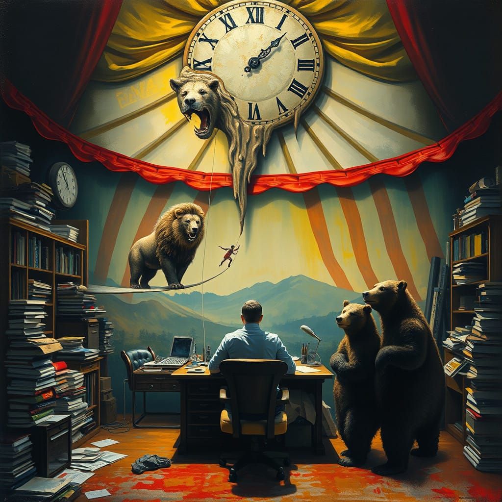 Mysterious Writer Under Surrealist Clock