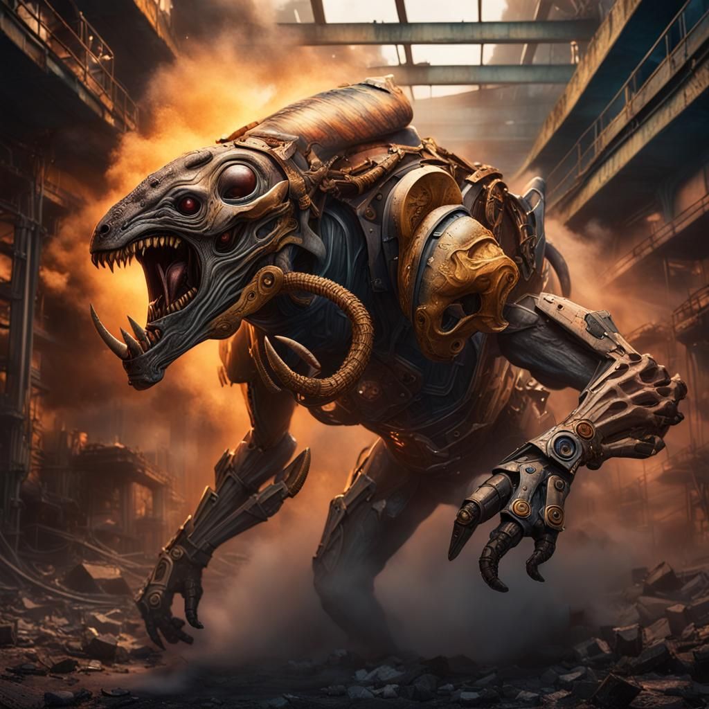 Gritty Industrial Encounter - Alien Emergence in Vibrant, Mu...