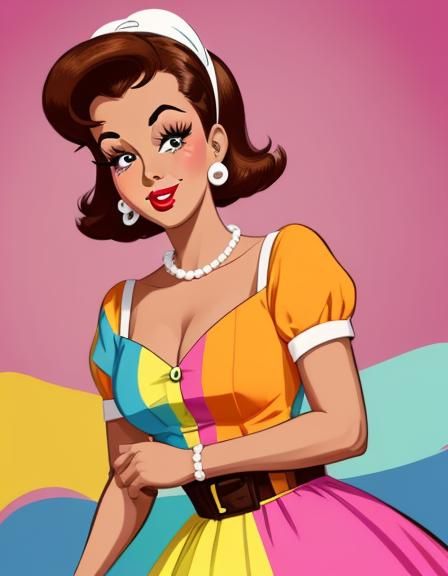1950s Cartoon Housewife in Vibrant Colors