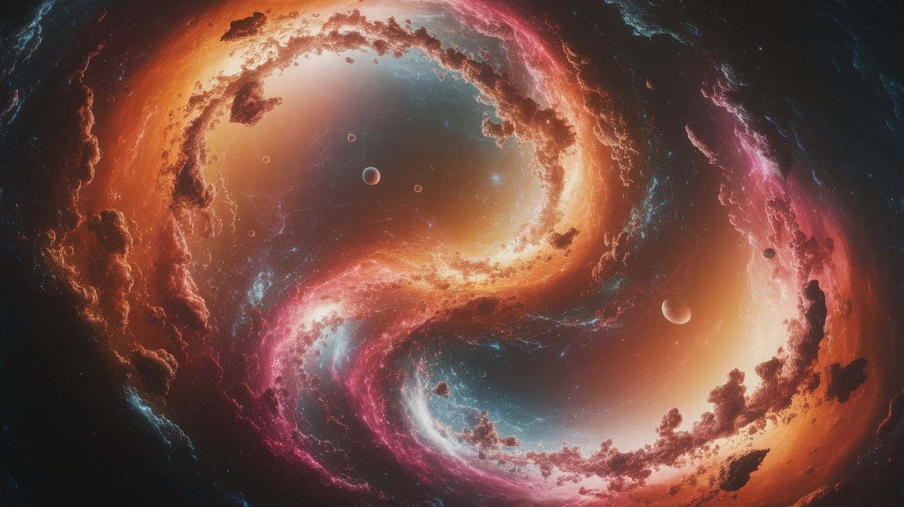 Cosmic Dance of Celestial Bodies in Vibrant Hues