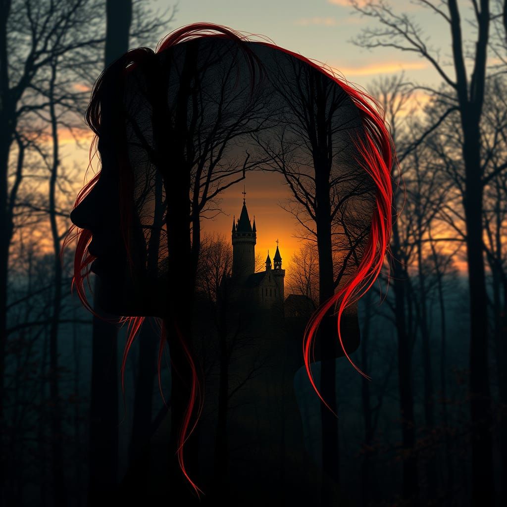 Silhouette Elves Lady in Elf's Castle Woods