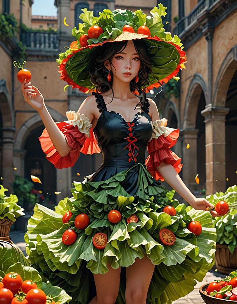 Vibrant Salad Dress in Stunning 3D Anime Style Concept Art