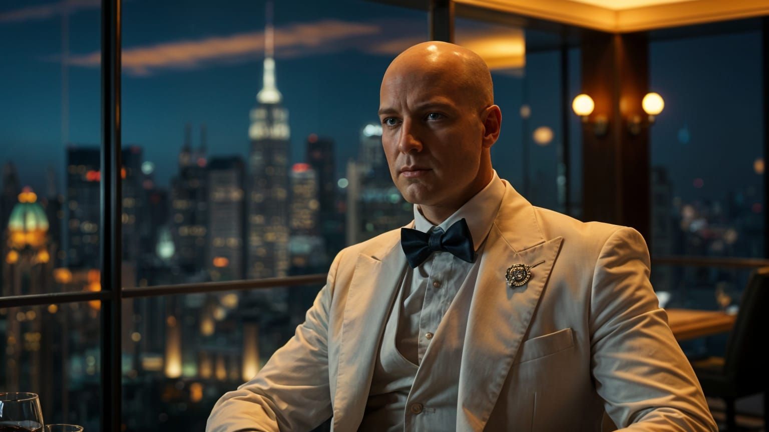 Elegant Lex Luthor in Cinematic Penthouse Setting