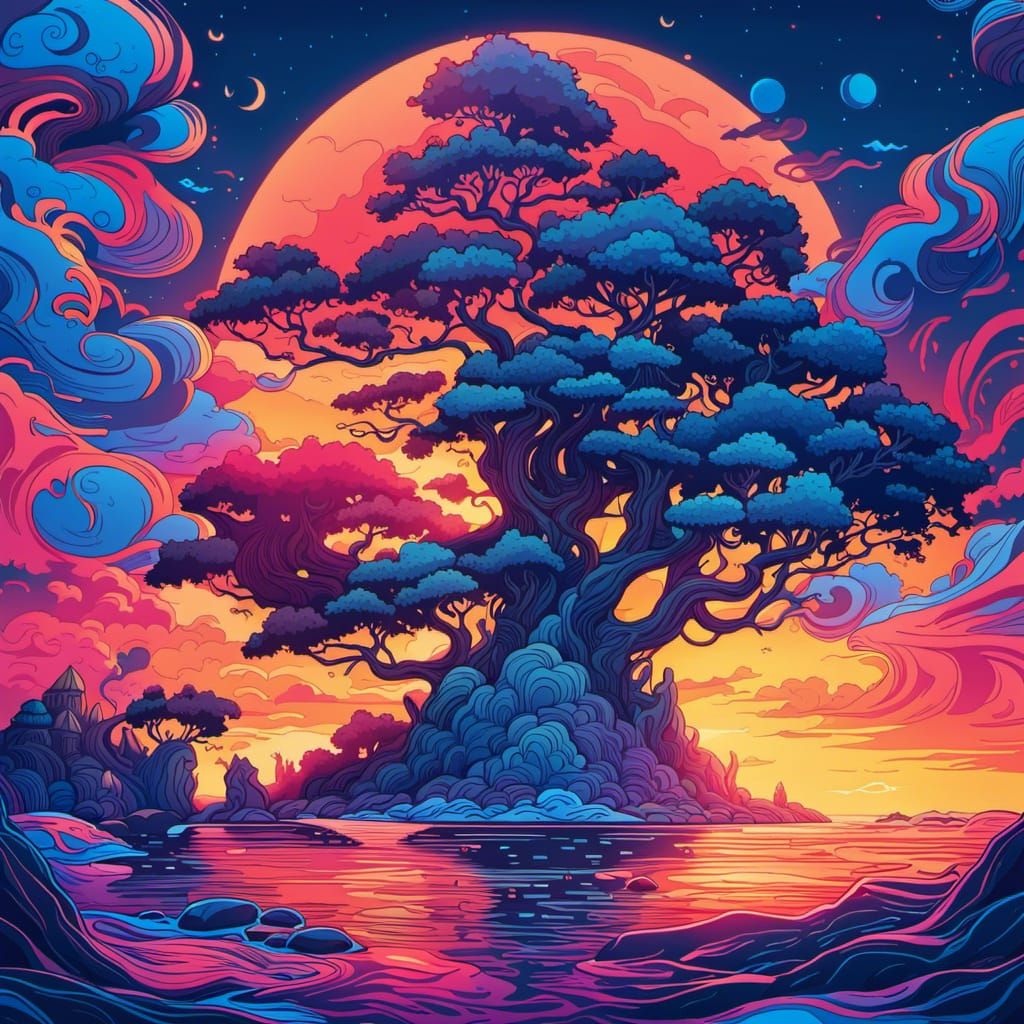 Ethereal Island Paradise in Neon Aetherpunk