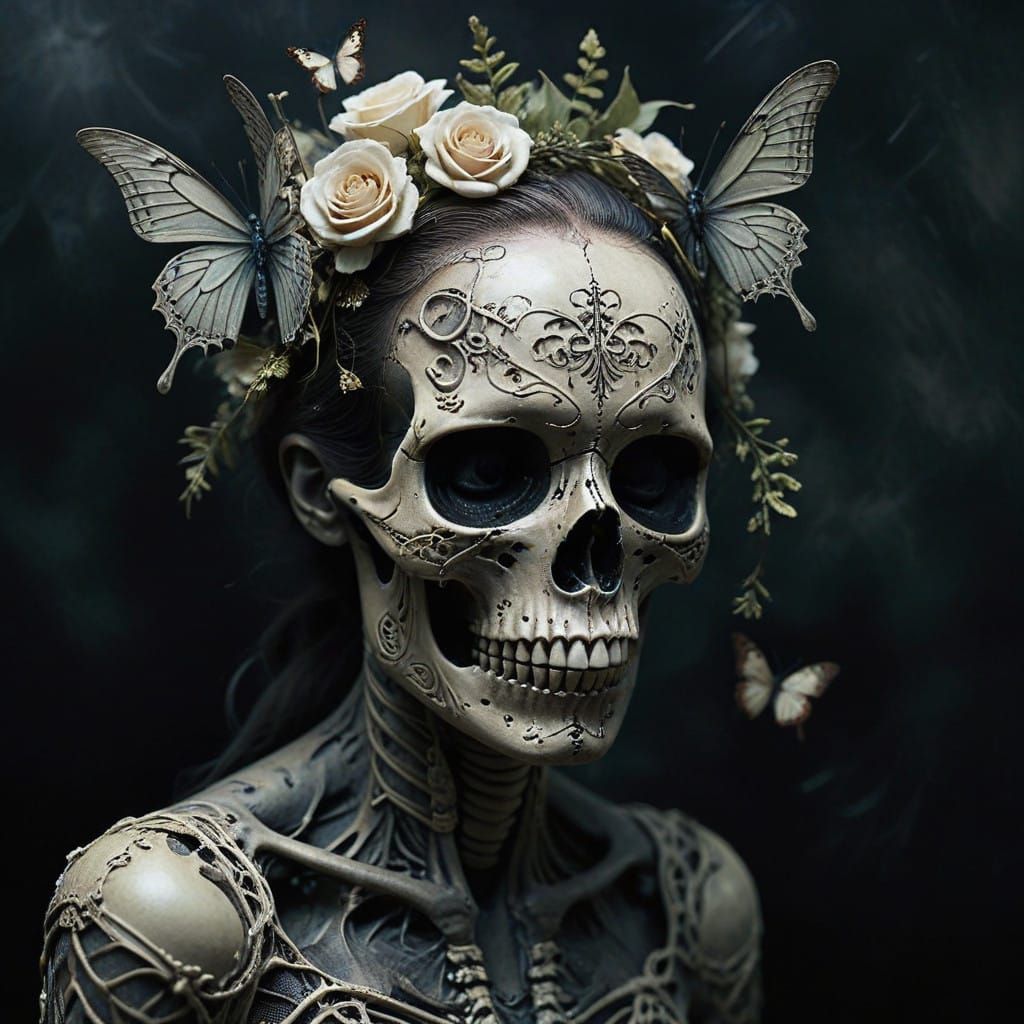 Tête de Mort Skull in Haunting Hyperrealistic Portrait with...