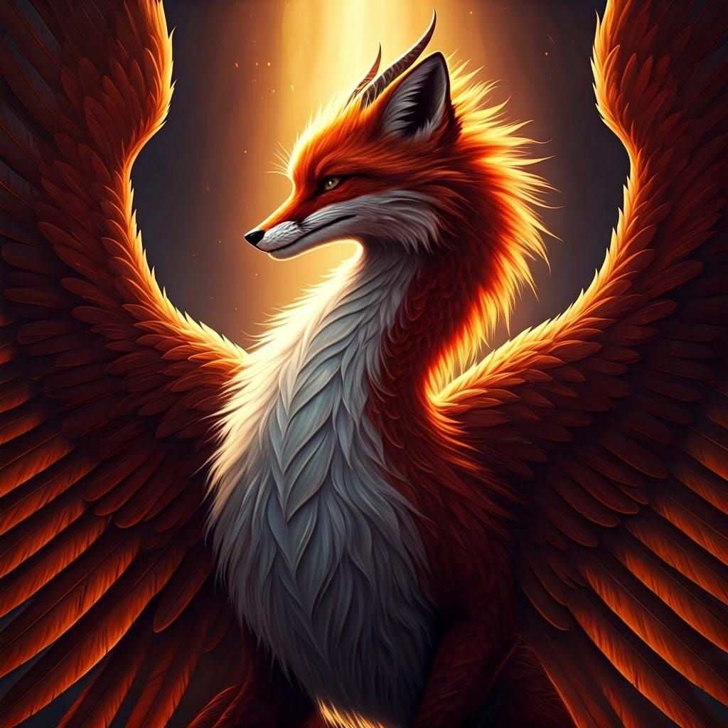 Ethereal Red Fox Dragon Basks in Golden Sunlight