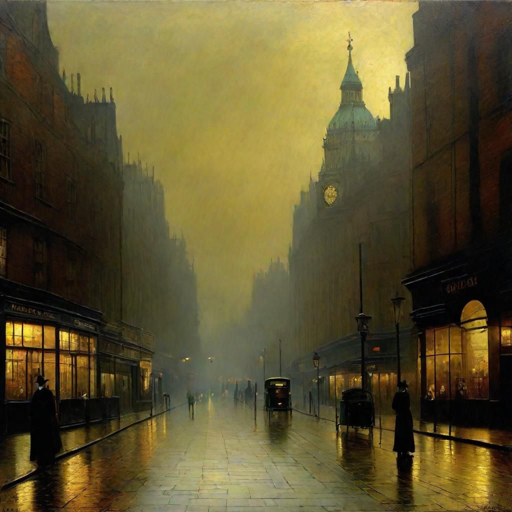 London Smog in Victorian Era Oil Painting Style