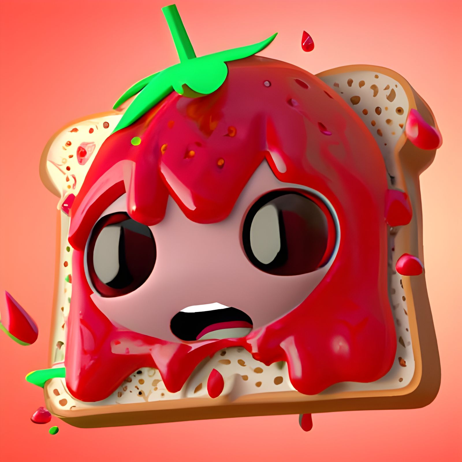 Adorable Chibi Strawberry Character Devours Toast with Straw...