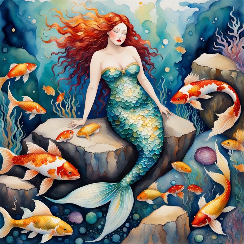 Beautiful Plus-Sized Mermaid Portrait in Vibrant Watercolor