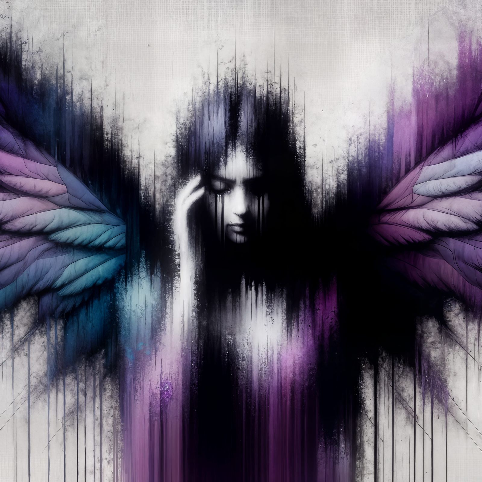 Melancholic Angel in Fuzzy, Somber Hues