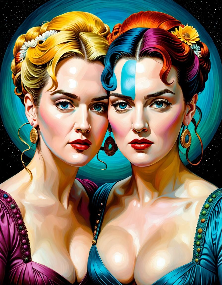 Surreal Twin Portrait in Impasto Pencil Sketch Style