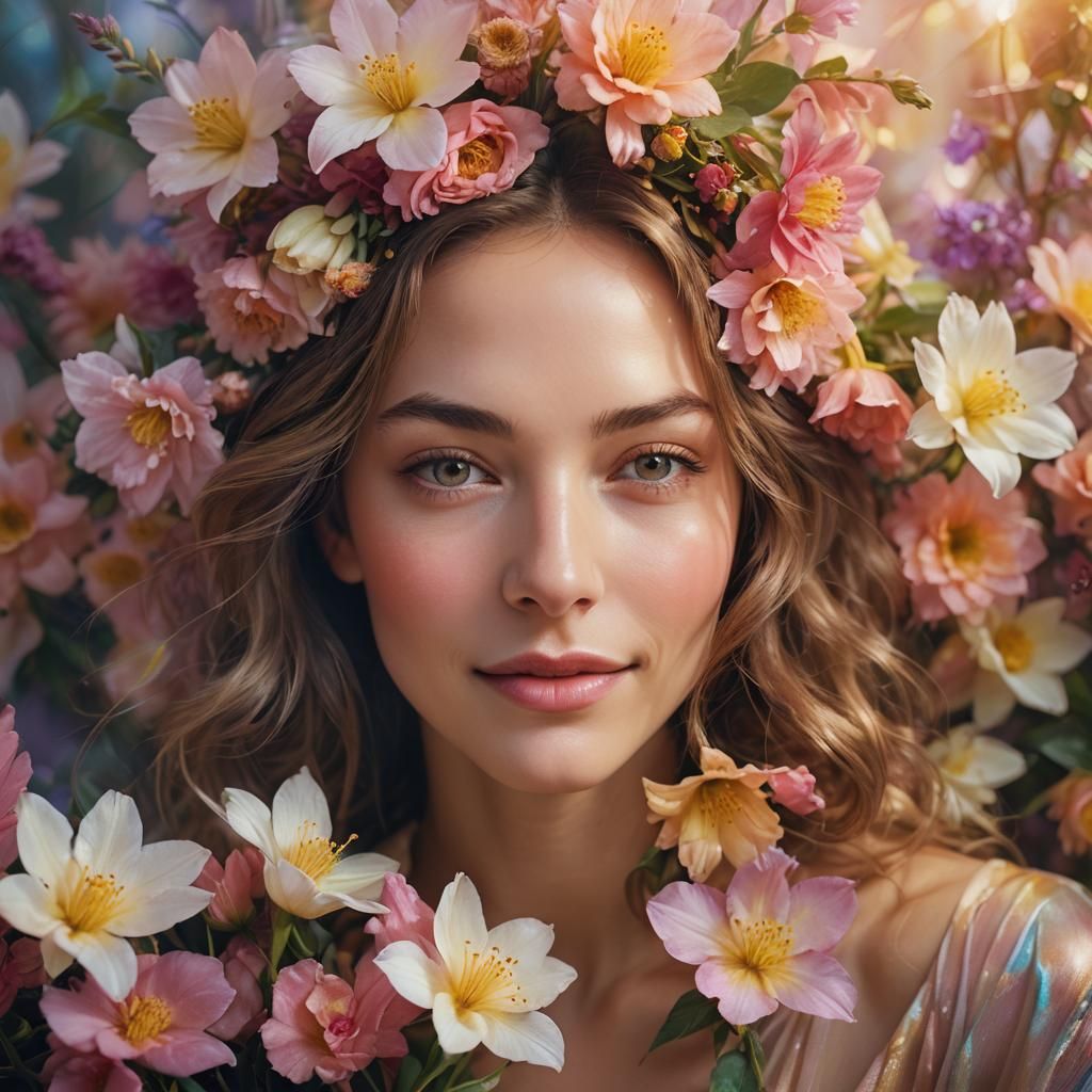 Surreal Portrait of a Woman in a Floral Dream