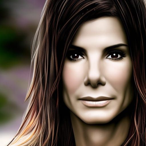 Hyperrealistic Portrait of Sandra Bullock in a Vibrant, Dark...